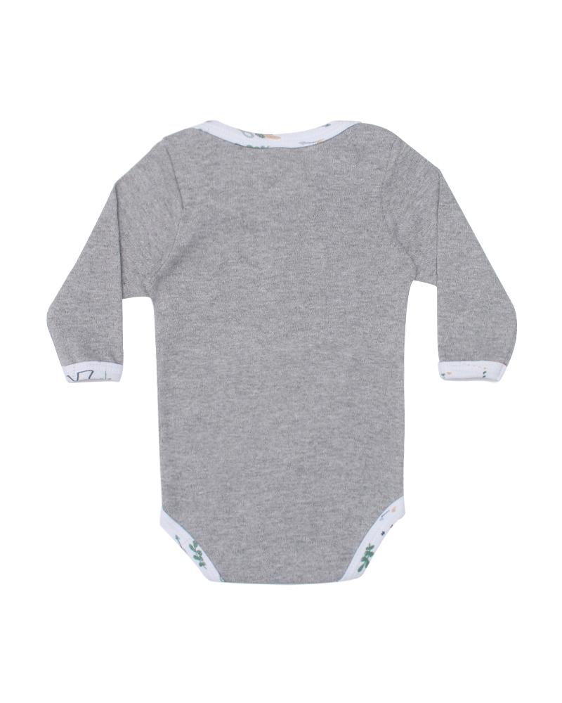 Body Em Algodão Mescla Urso Índio Cinza e Branco