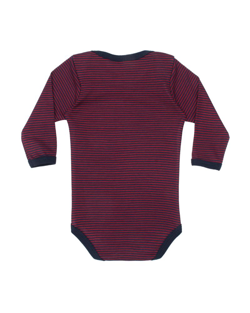 Body Em Algodão Listrado Cachorrinho Bordô e Azul Marinho 