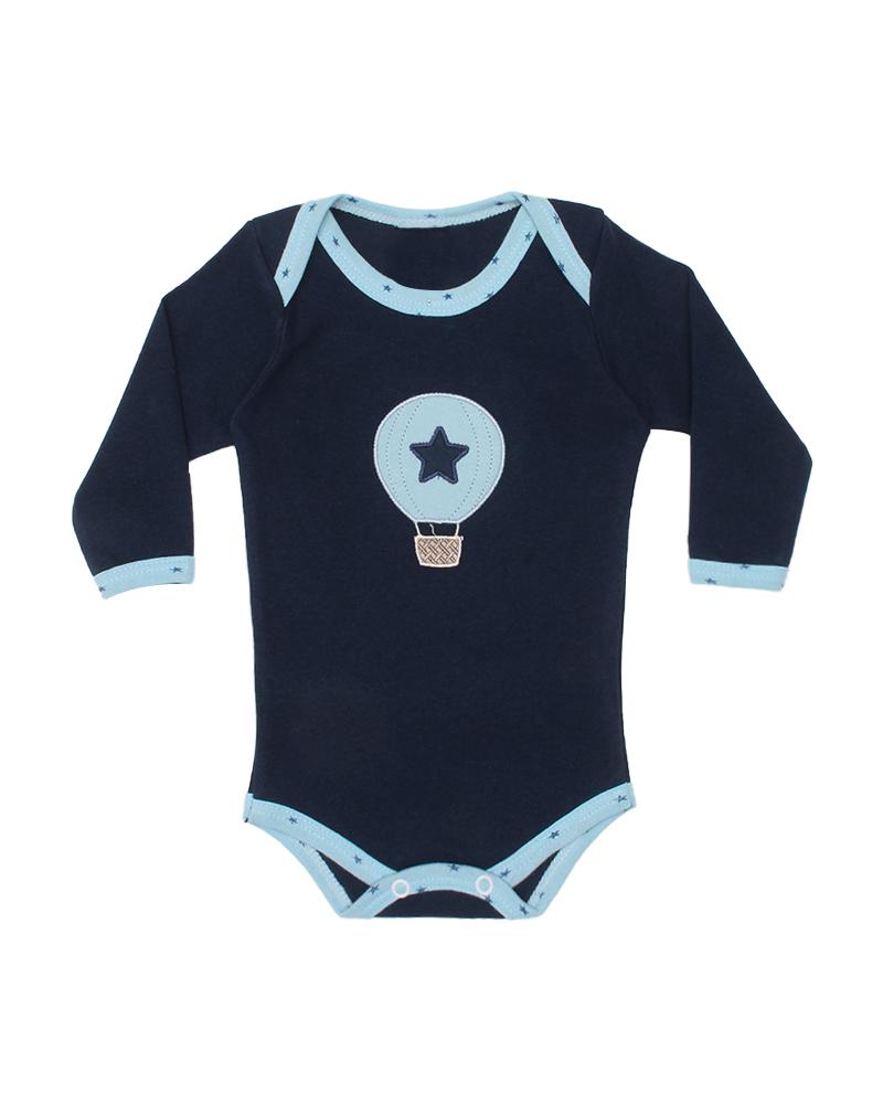 Body Em Algodão Balãozinho Azul Marinho e Azul Claro