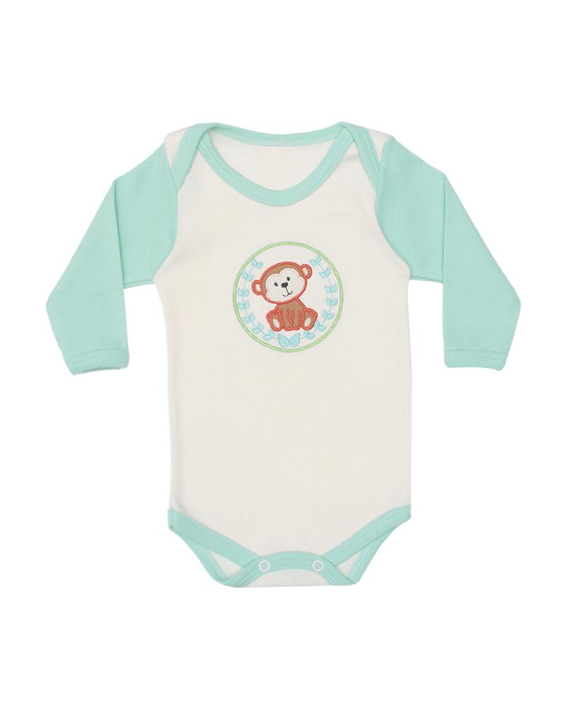 Body Em Algodão Macaquinho Bege Claro e Verde Claro