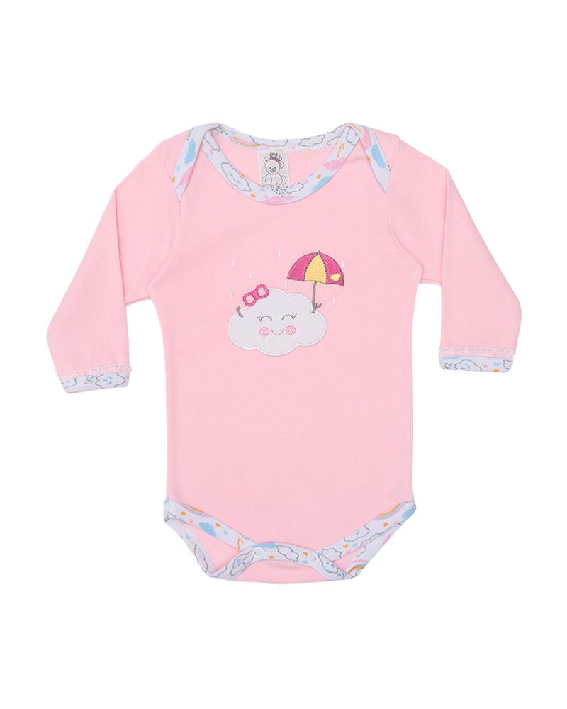 Body Em Algodão Nuvem Rosa e Branco