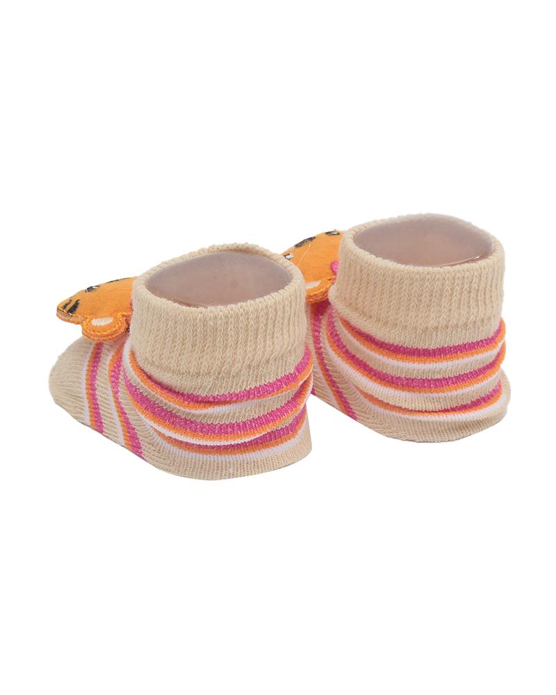 Par De Meias Listrado Tigre Bege e Rosa