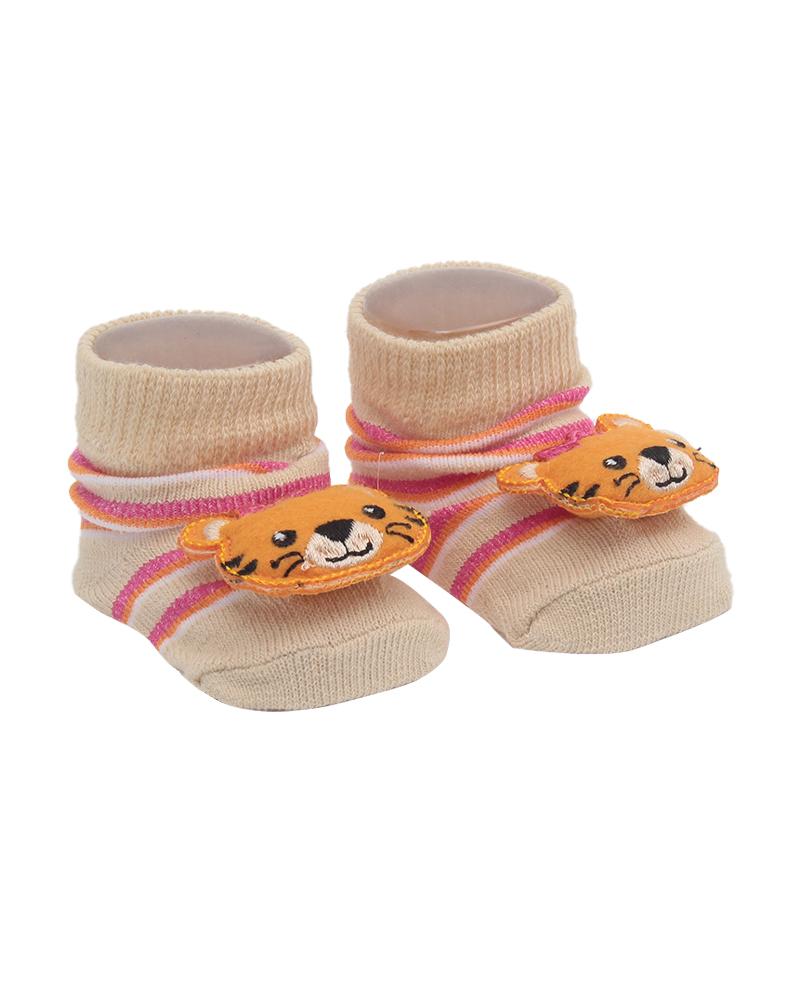 Par De Meias Listrado Tigre Bege e Rosa