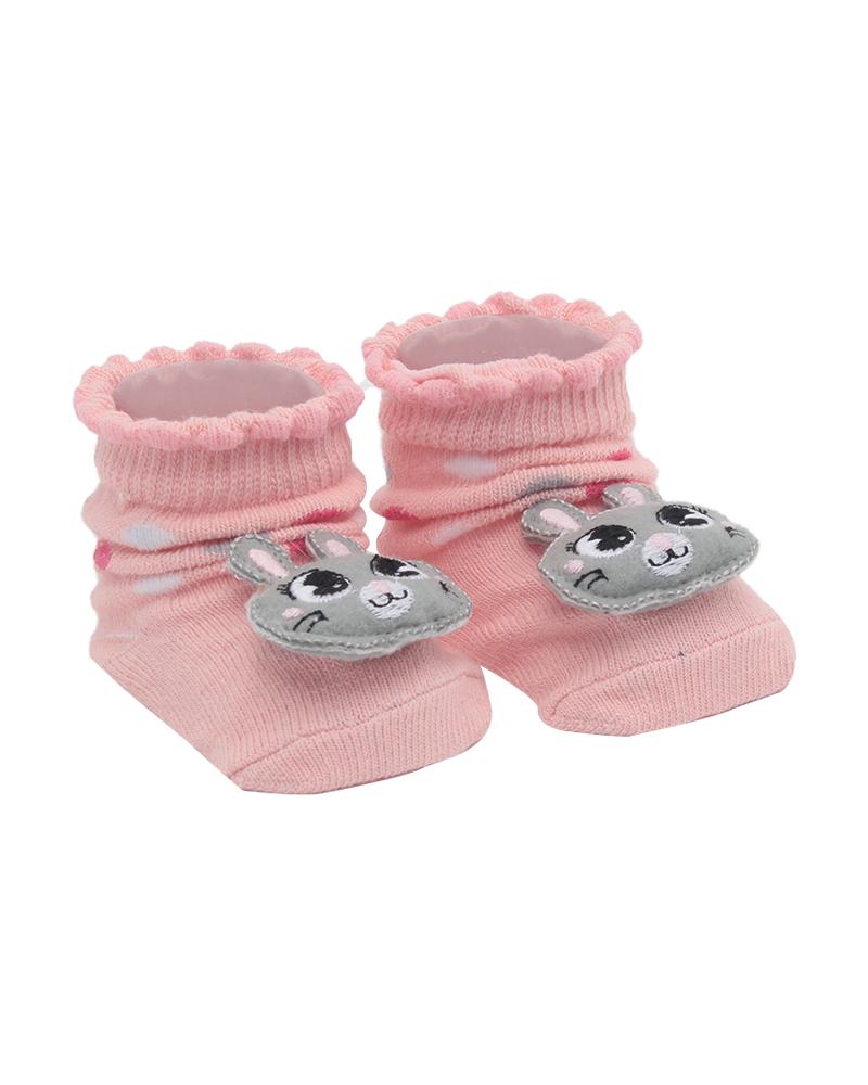 Par De Meias Poá Coelha Rosa Claro e Cinza