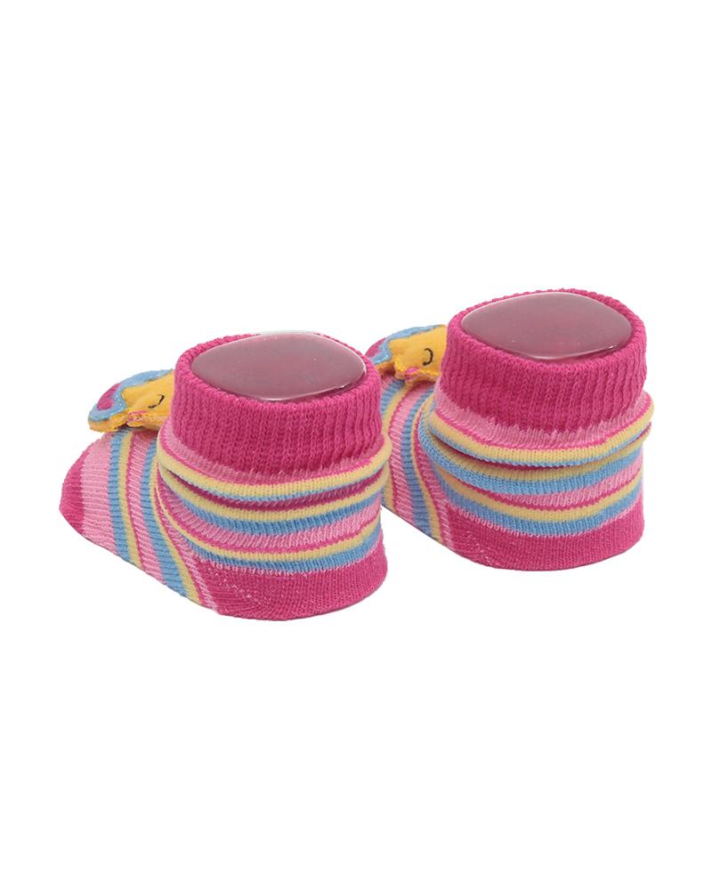 Par De Meias Listrado Pintinho Rosa Escuro e Amarelo