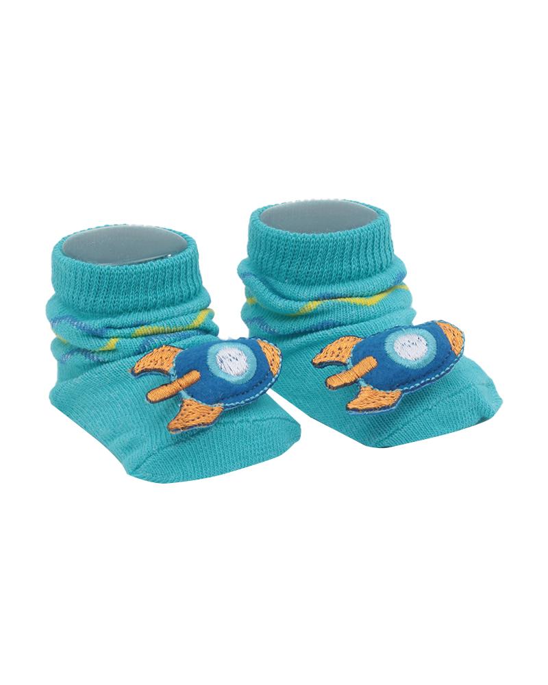 Par De Meias Zigzag Foguete Azul Turquesa e Azul Escuro