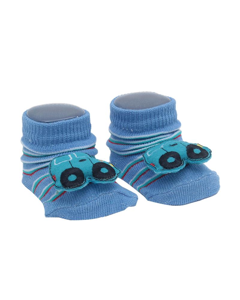 Par De Meias Listrado Carrinho Azul e Verde Água