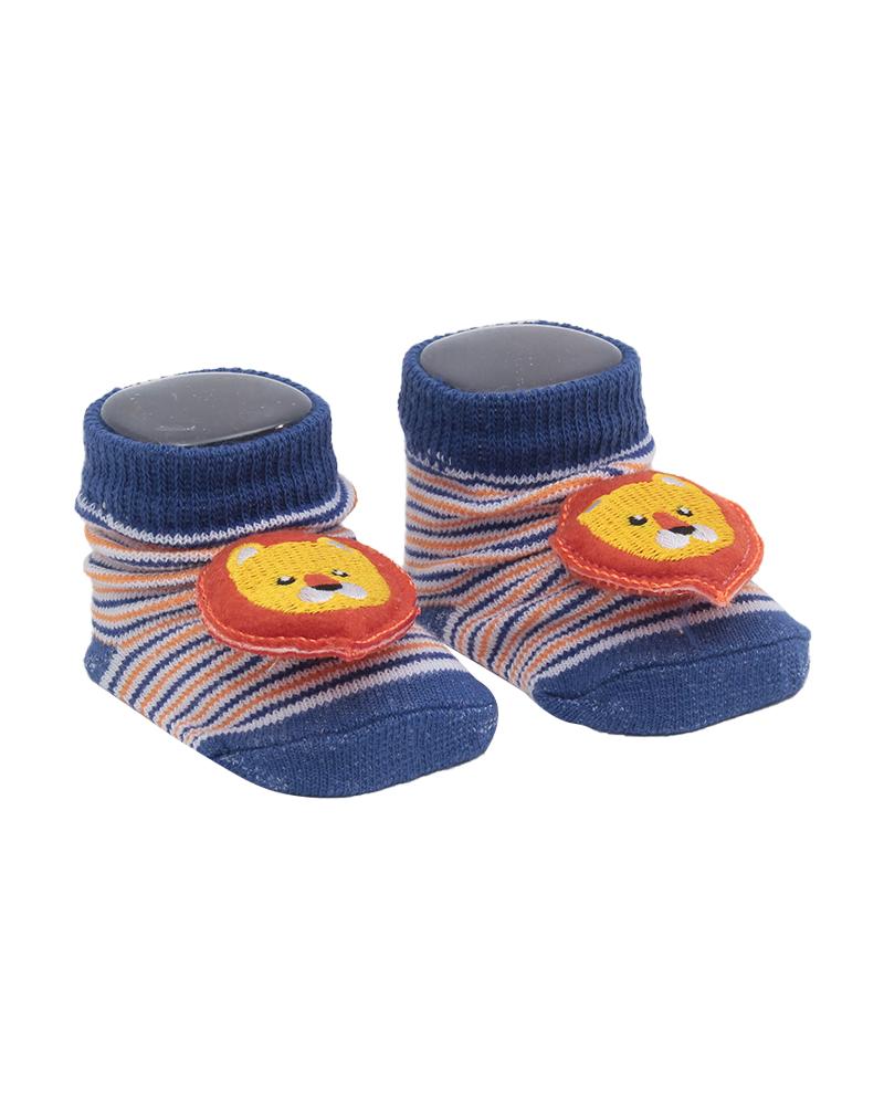 Par De Meias Listrado Leão Azul Marinho e Laranja