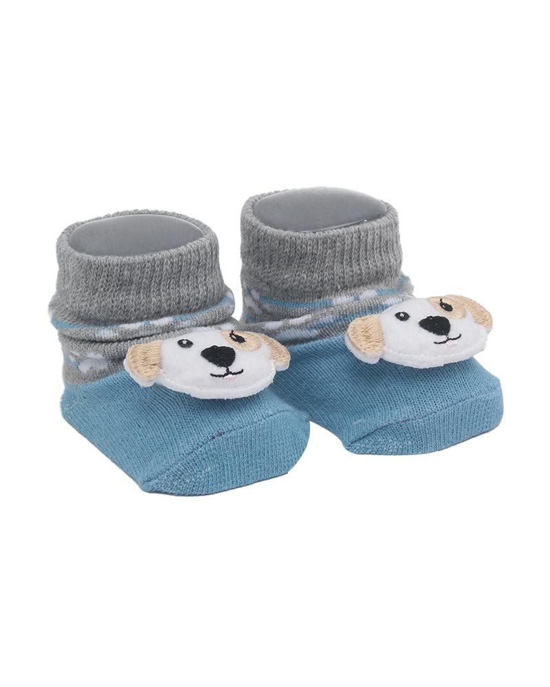 Par De Meias Patinhas Cachorrinho Azul e Cinza