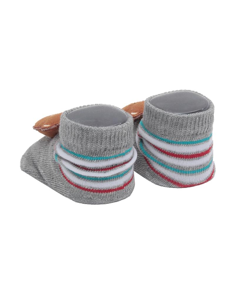 Par De Meias Listrado Ursinho Cinza e Marrom