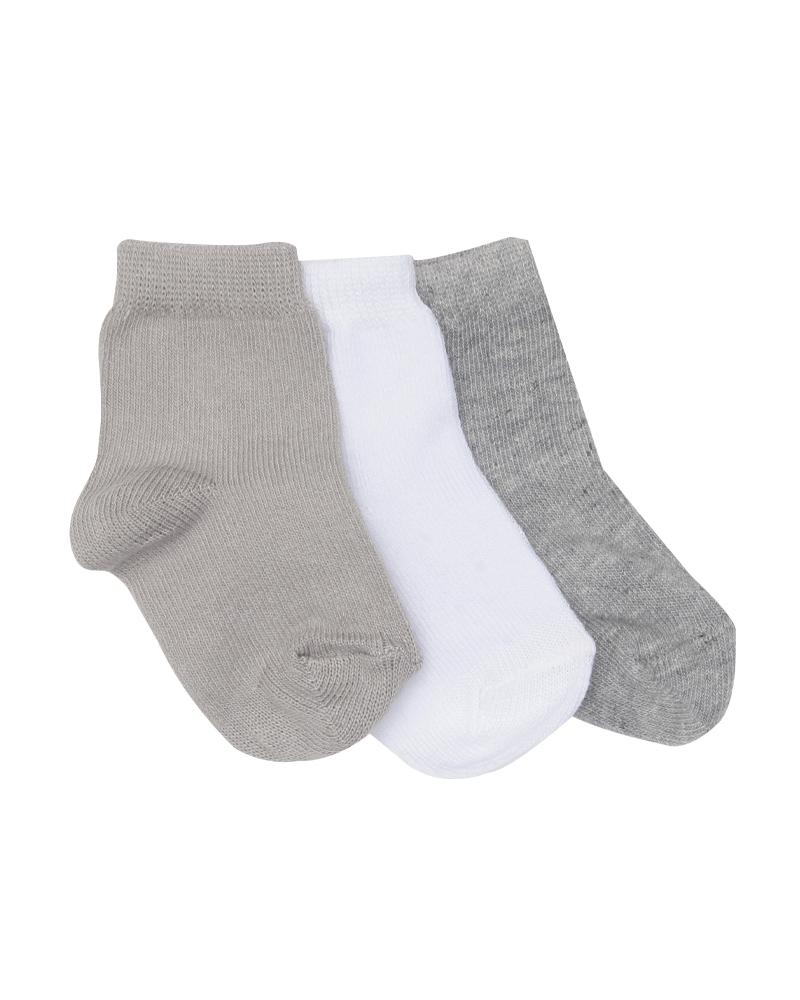 Kit De Pares De Meia Cano Médio Lisas Cinza, Branco e Cinza Mescla - 3 Pares