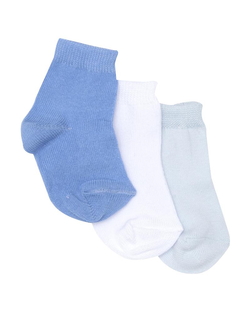 Kit De Pares De Meia Cano Médio Lisas Azul, Branco e Azul Bebê - 3 Pares