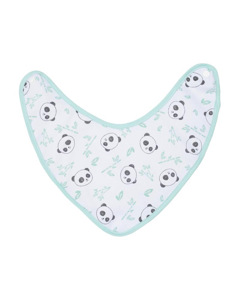 Babador Bandana Pandas Branco e Verde Água