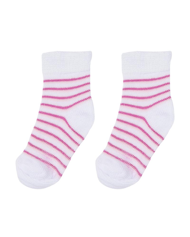 Par De Meias Cano Médio Listrada Branco e Pink
