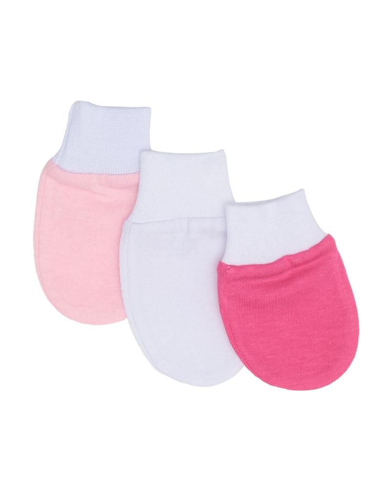 Kit De Pares De Luvas Em Malha Rosa Bebê, Branco e Pink - 3 Pares