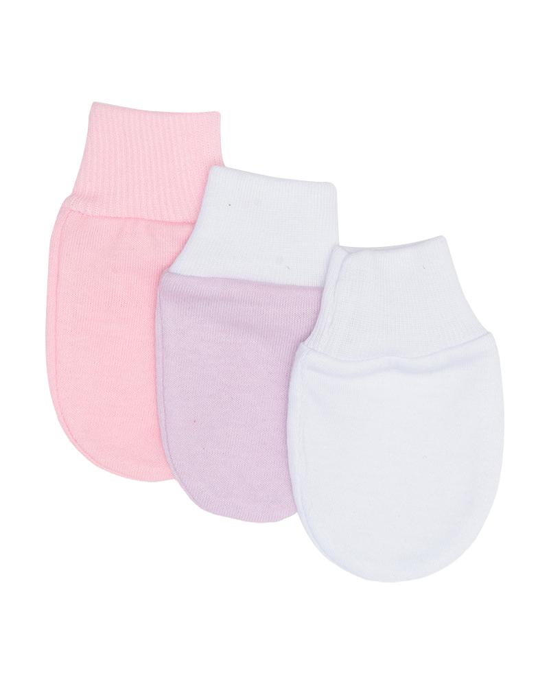 Kit De Pares De Luvas Em Malha Rosa Bebê, Lilás e Branco - 3 Pares