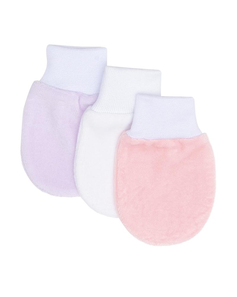 Kit De Pares De Luvas Em Plush Lilás, Branco e Rosa Chiclete - 3 Pares