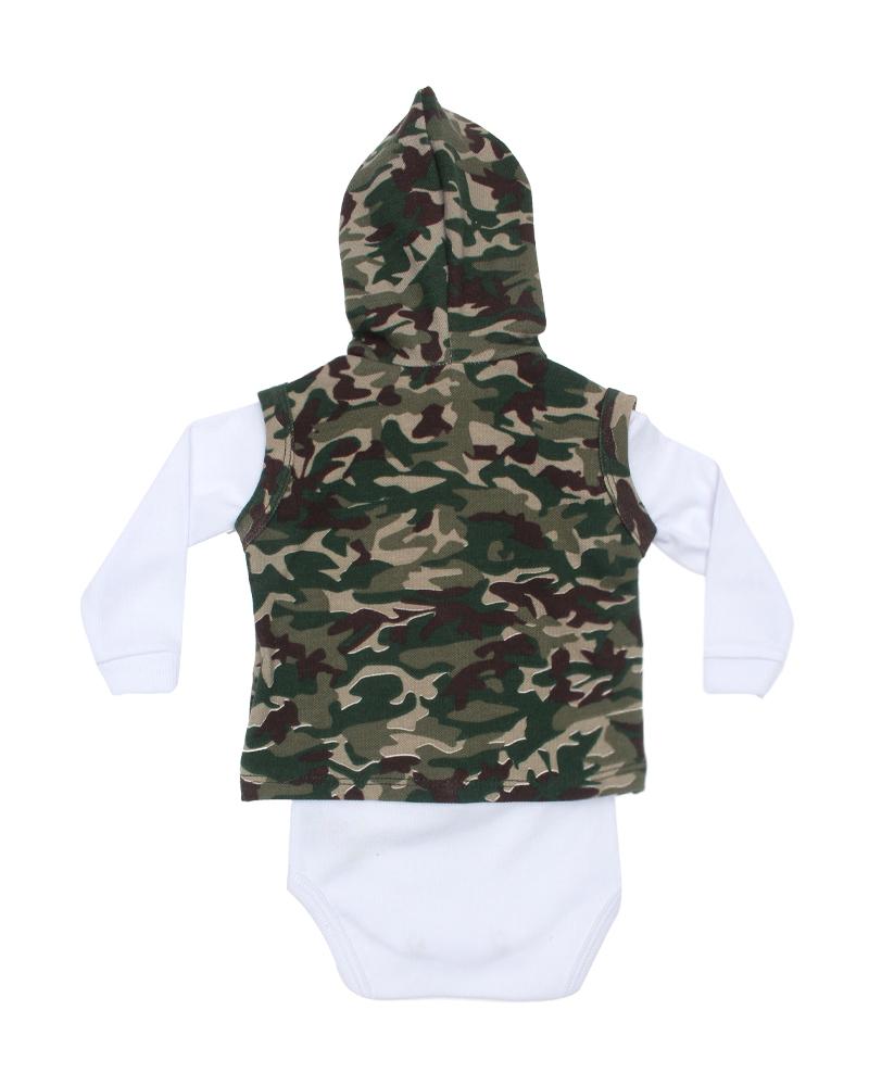 Body Com Colete Em Malha Camuflado Branco e Verde Militar
