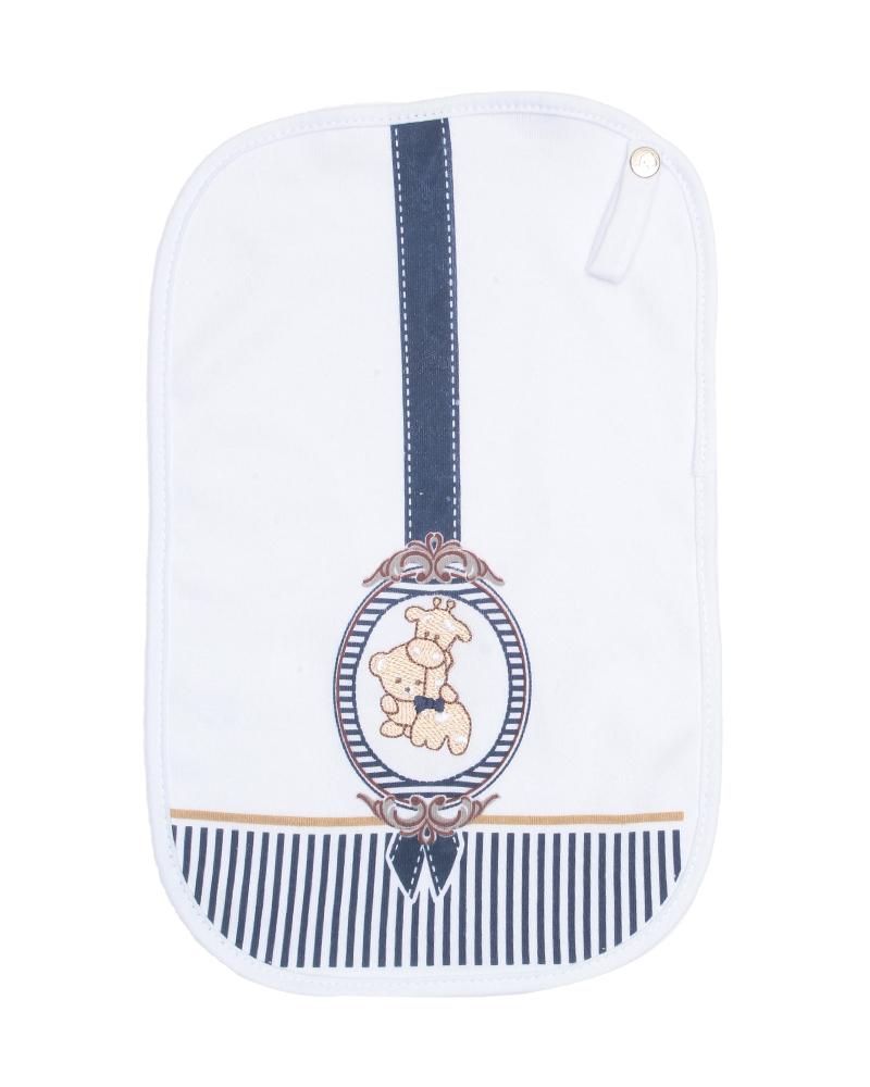 Kit Paninho De Boca Em Malha Com Bordado Branco e Azul Marinho - 3 Unidades