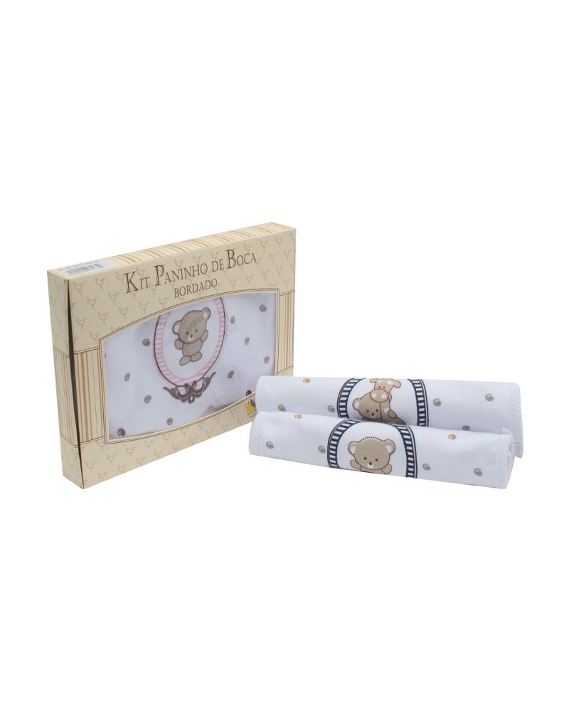 Kit Paninho De Boca Em Malha Com Bordado Branco e Azul Marinho - 3 Unidades