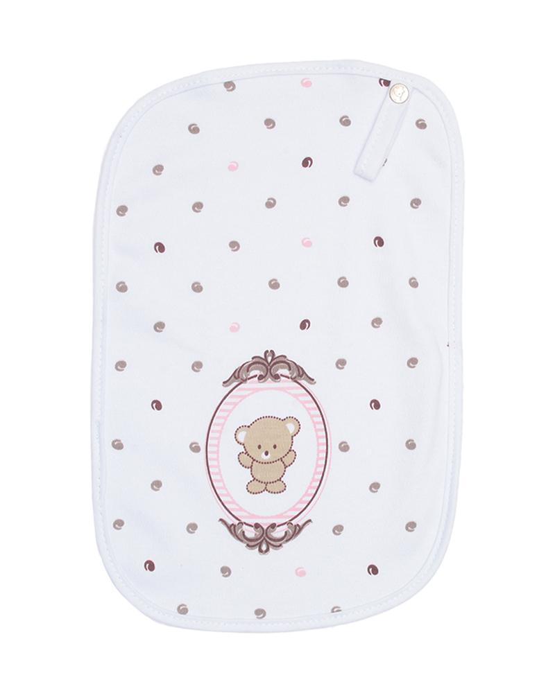 Kit Paninho De Boca Em Malha Com Bordado Branco e Rosa Bebê - 3 Unidades