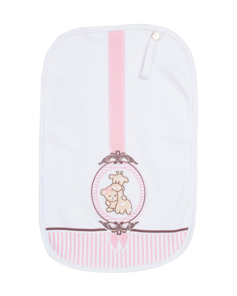 Kit Paninho De Boca Em Malha Com Bordado Branco e Rosa Bebê - 3 Unidades