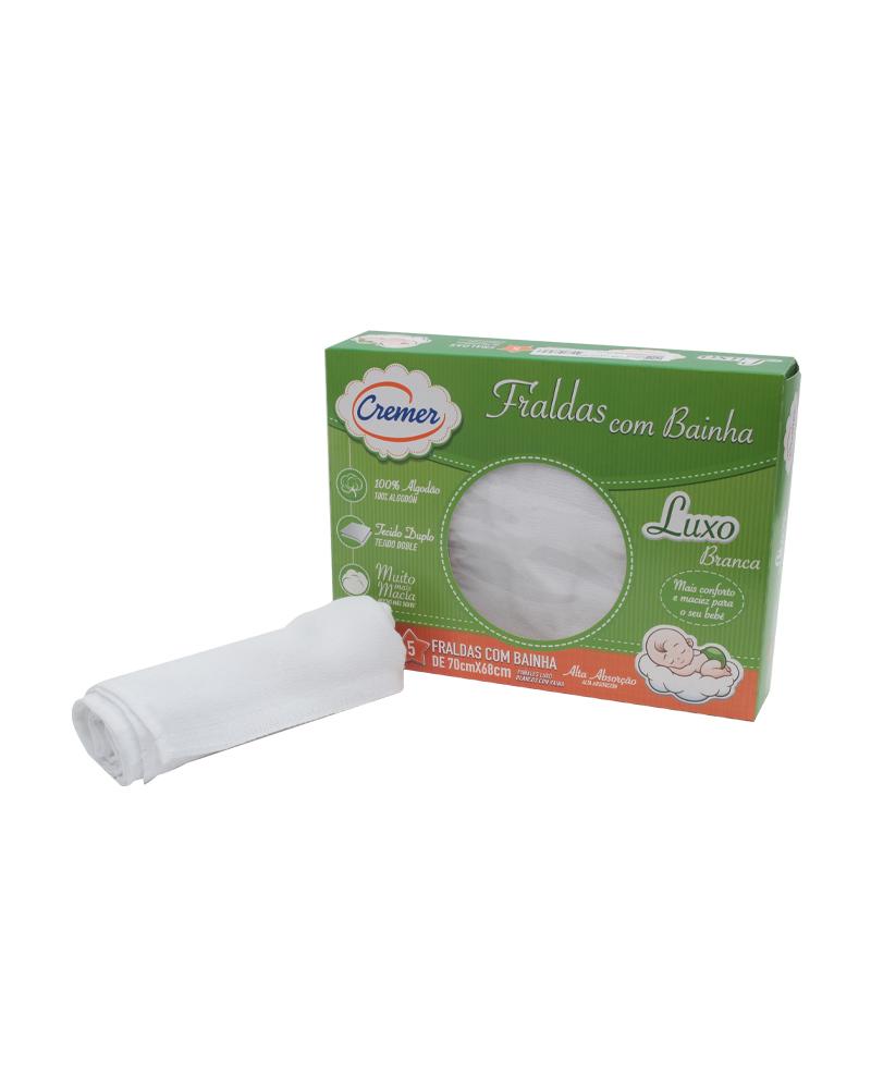 Fralda Luxo Em Tecido Duplo Com Bainha Branco - 5 Unidades