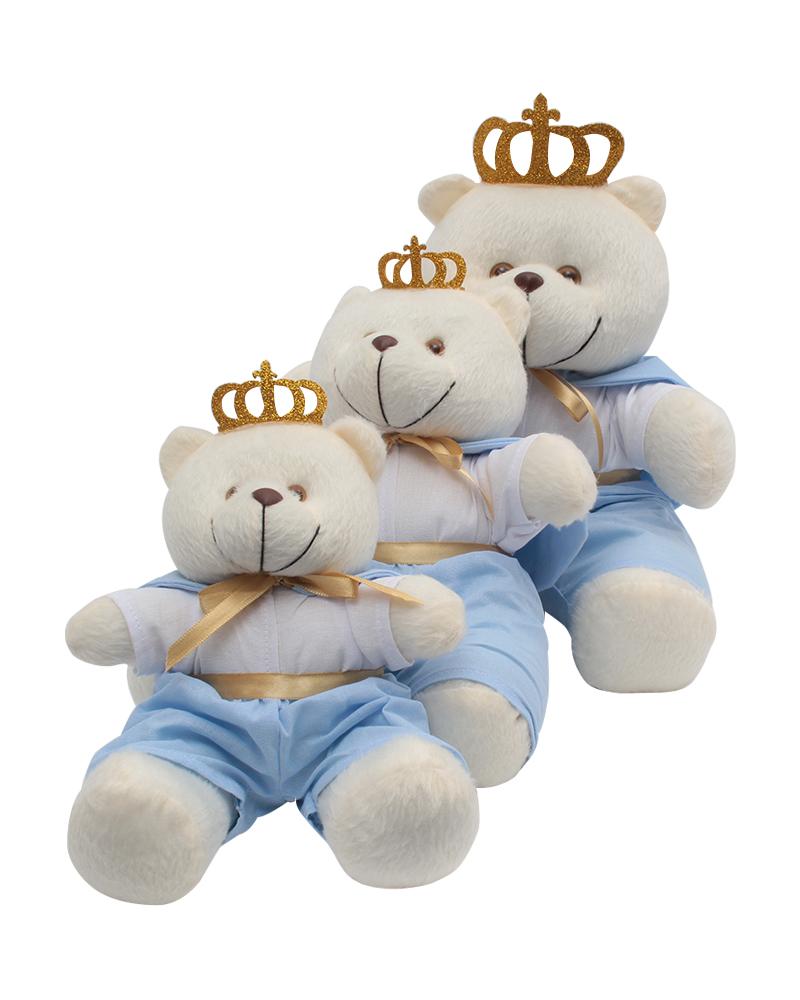 Jogo De Ursos Príncipes De Pelúcia Bege Claro e Azul Claro - 3 Unidades
