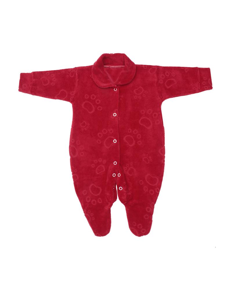 Macacão Em Plush Patinhas Vermelho