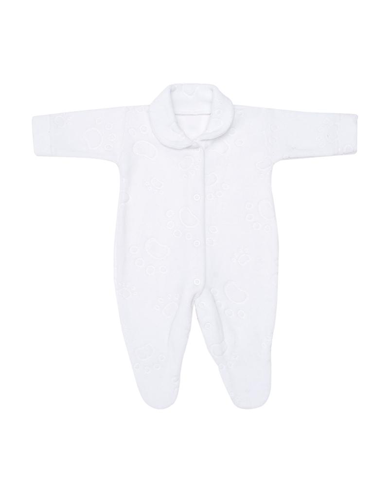 Macacão Em Plush Patinhas Branco