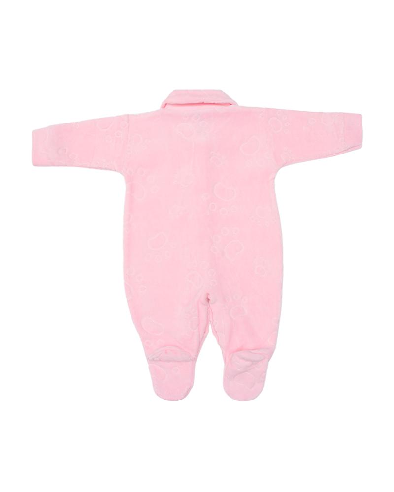 Macacão Em Plush Patinhas Rosa Bebê