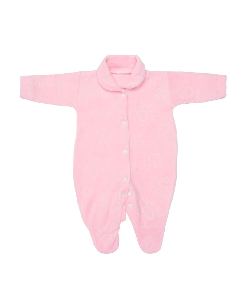 Macacão Em Plush Patinhas Rosa Bebê