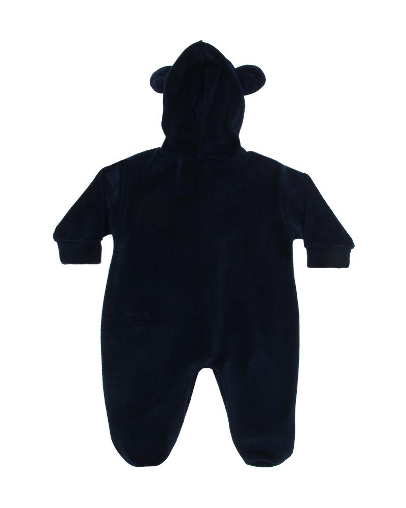 Macacão Com Capuz Em Plush Cachorrinho Azul Marinho e Branco