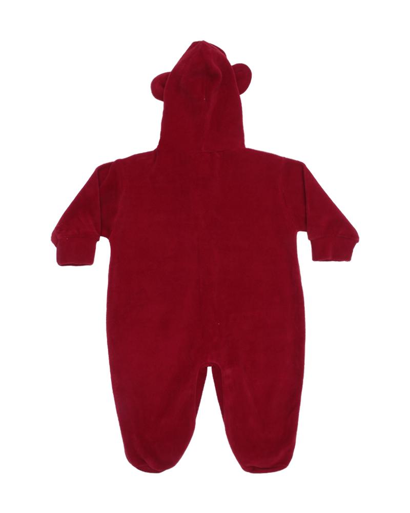 Macacão Com Capuz Em Plush Cachorrinho Vermelho Escuro e Branco