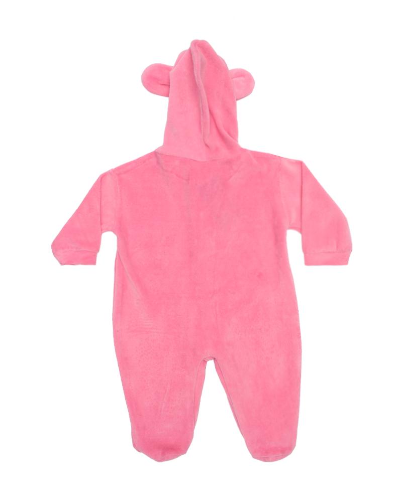 Macacão Com Capuz Em Plush Rosa Pink e Branco