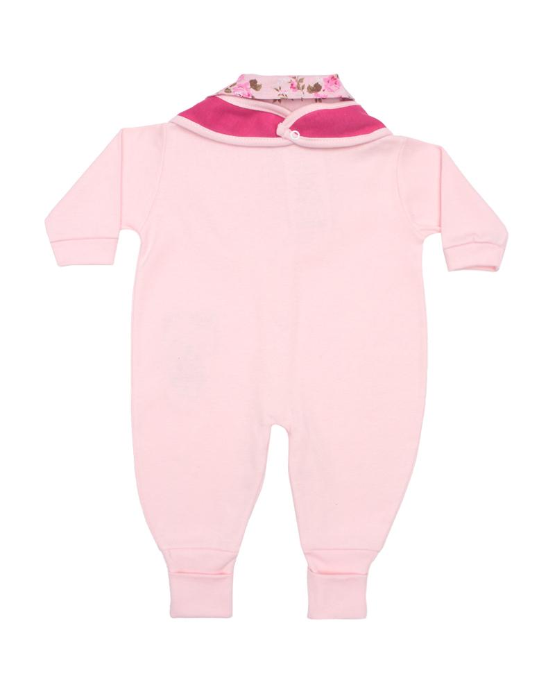 Macacão Em Suedine Com Babador Ursinha Rosa Bebê e Pink