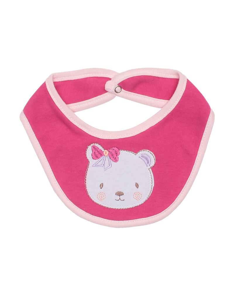 Macacão Em Suedine Com Babador Ursinha Rosa Bebê e Pink