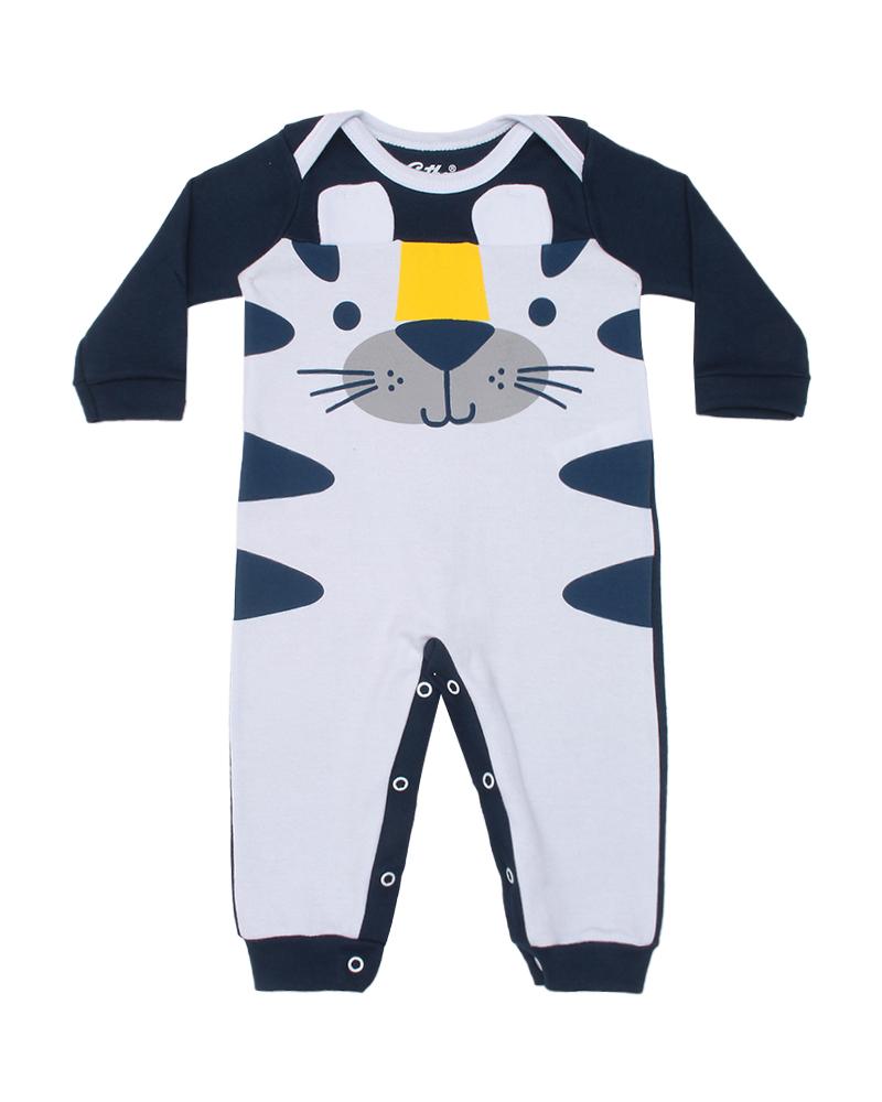 Macacão Em Algodão Tigre Azul Marinho e Branco