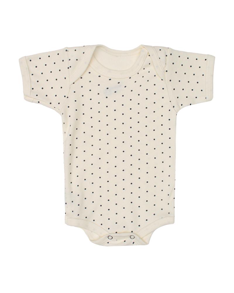 Body Em Algodão Poá Bege e Azul Marinho