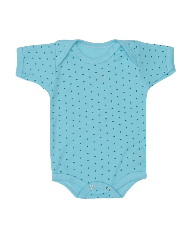 Body Em Algodão Poá Azul Bebê e Verde Escuro