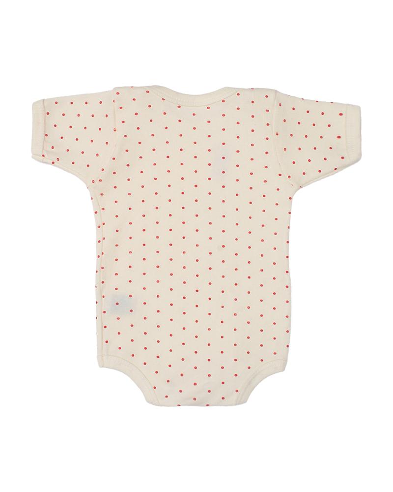 Body Em Algodão Poá Bege e Vermelho