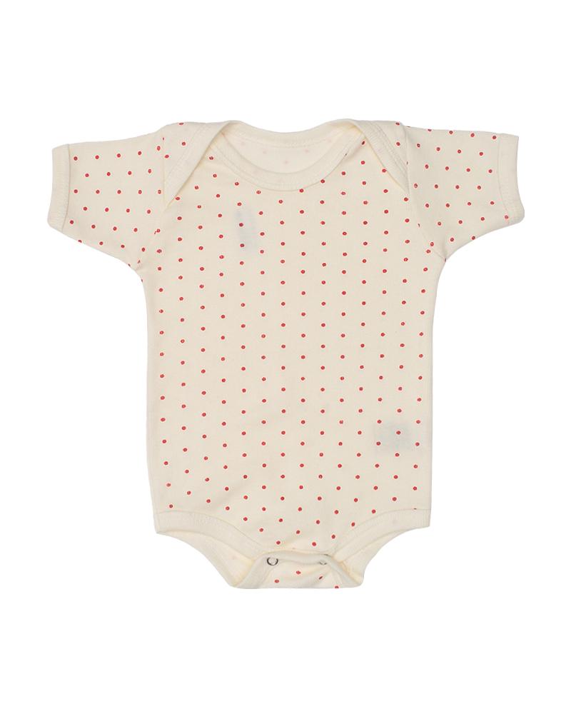 Body Em Algodão Poá Bege e Vermelho