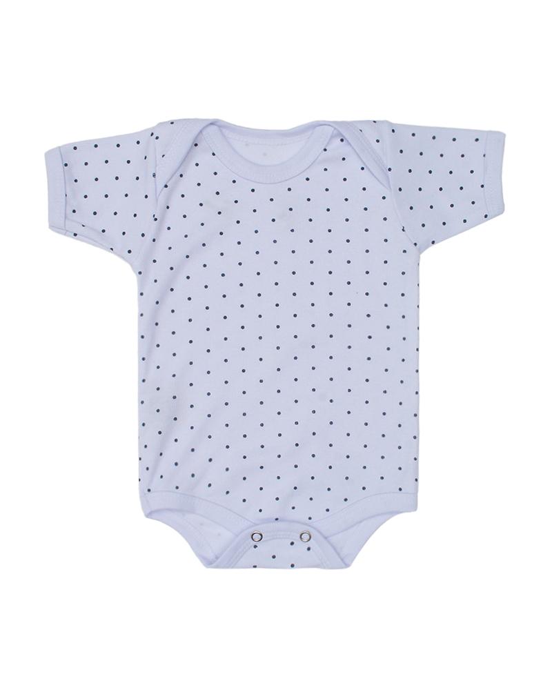 Body Em Algodão Poá Branco e Azul Marinho