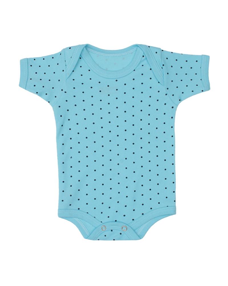 Body Em Algodão Poá Azul Bebê e Azul Marinho