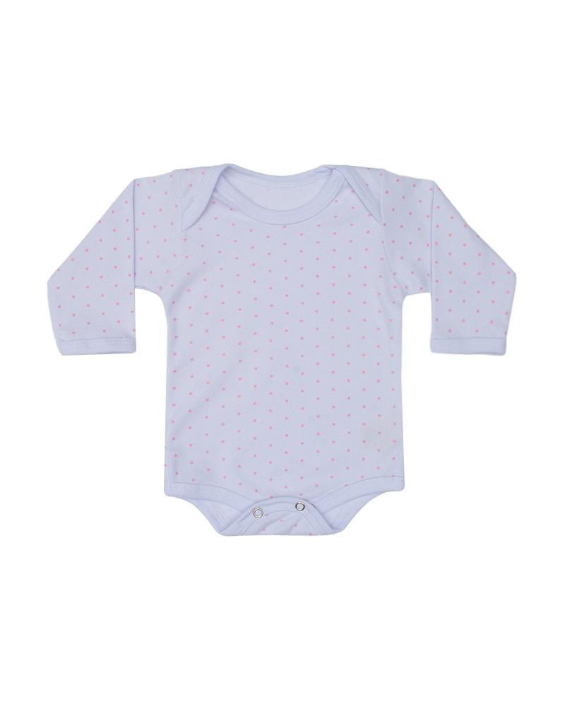 Body Em Algodão Poá Branco e Rosa Bebê