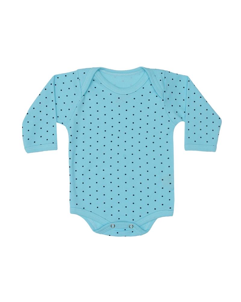 Body Em Algodão Poá Azul Bebê e Azul Marinho