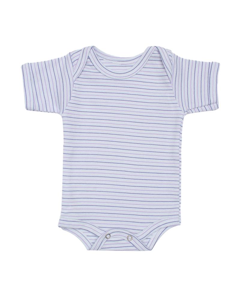 Body Em Algodão Listrado Lilás e Rosa Claro