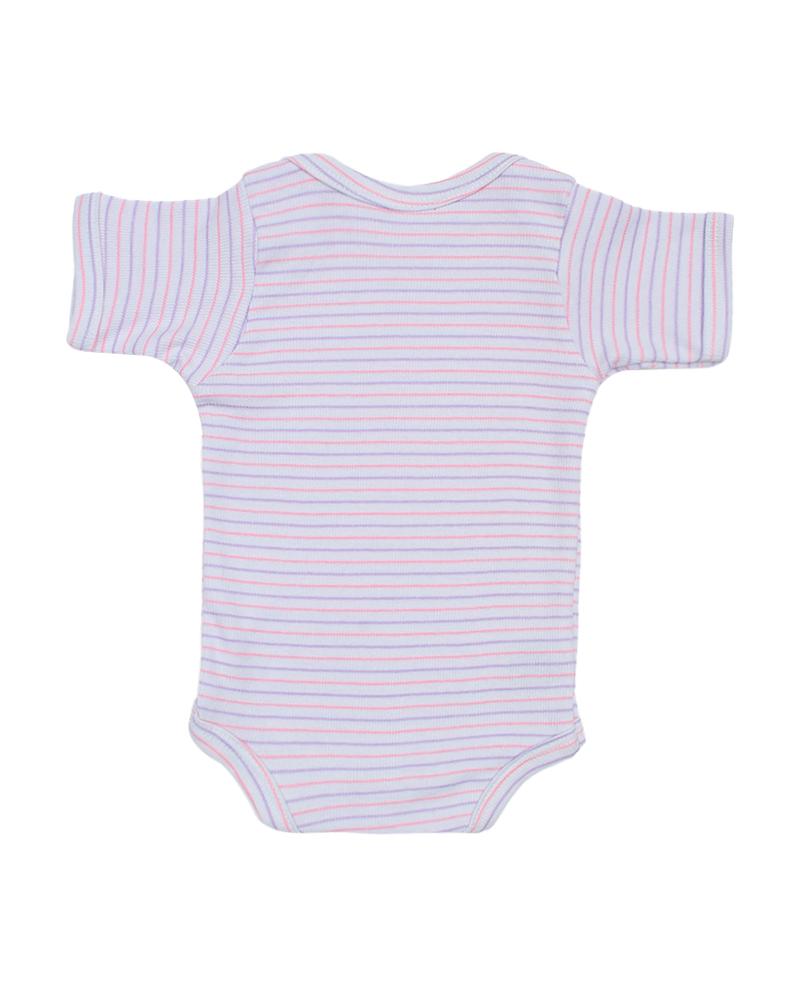 Body Em Algodão Listrado Lilás e Rosa Chiclete