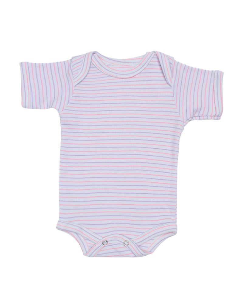 Body Em Algodão Listrado Lilás e Rosa Chiclete