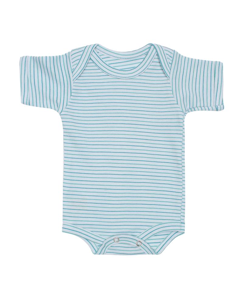 Body Em Algodão Listrado Azul Turquesa e Verde Água